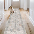GENIMO 2x9 Runner Rugs for Hallway, Machine Washable Non Slip Vintage Rugs, Low Pile Soft Chenille Print Rug for enrtyway, Corridor, Home Office,Light Taupe Brown