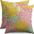Yellow Pink Green Spring Floral Pillow Covers 20X20 Inch Set of 2, Colorful Easter Themed Colored Flower Decorative Throw Pillow Covers Outdoor Farmhouse Cushion Case for Couch Sofa Bed Decor