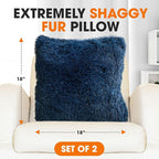 Cheer Collection Throw Pillows for Couch and Bed, Soft Shaggy Throw Pillows with Inserts Included, Cozy Long Hair Faux Fur Pillows - Set of 2-20" x 20" - Navy Blue