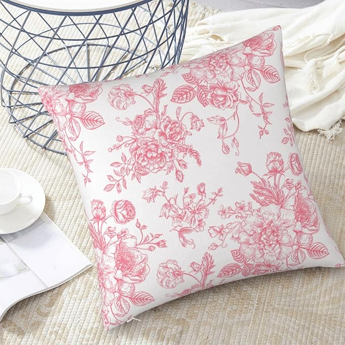 Pink and White Floral Pillow Covers 20x20 Set of 2, Vintage Chinoiserie Flower Throw Pillow Covers Outdoor Decorative Pillow Case for Couch Bed Sofa Cushion Home Decor