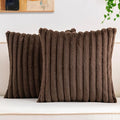 Pack of 2 Faux Fur Fall Throw Pillow Covers 18x18 Inch, Soft Plush Striped Neutral Couch Pillow Cover, with Velvet Back Modern Home Decor for Sofa Living Room Couch Bed Dark Coffee