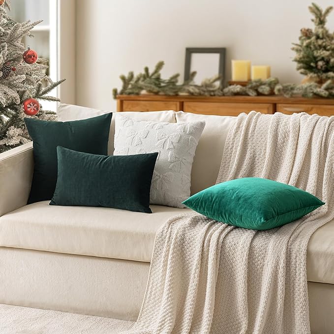 MIULEE Pack of 2 Velvet Soft Solid Decorative Square Throw Pillow Covers Cushion Case for Sofa Bedroom Couch,18x18 Inch Army Green