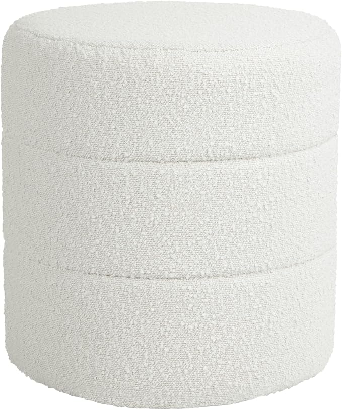 Spatial Order Upholstered Round Ottoman (No Lid, Seat Only) | Spatial Order Home Décor | Foot Rest Pouf – Cream Boucle