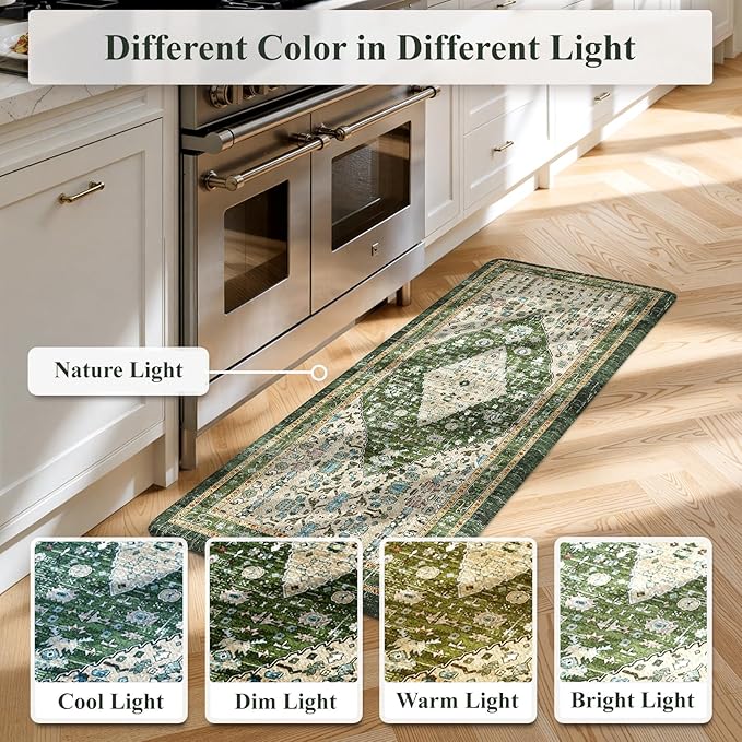 Collive Anti Fatigue Mats for Kitchen Floor, Comfort Non Slip Kitchen Floor Mats Cushioned Standing Desk Mat for Office, Laundry, Sink, 17”x47” Green Waterproof Kitchen Rugs