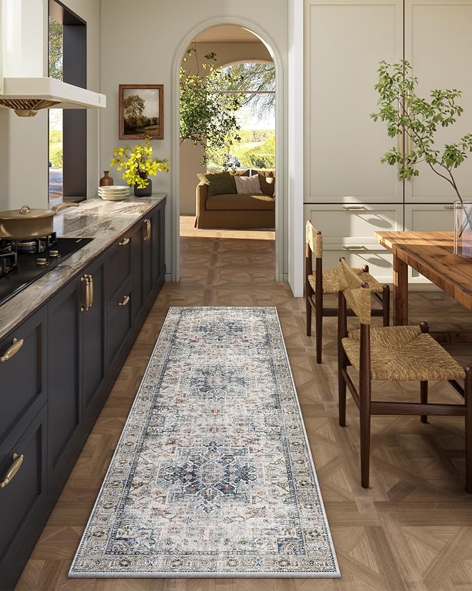 Machine Washable Kitchen Runner Rugs: 2'x6' Hallway Runner Rug Non Slip Low Pile Stain Resistant Soft Carpet Runners for Hallways Indoor Entryway Kitchen Laundry Room Beside Farmhouse