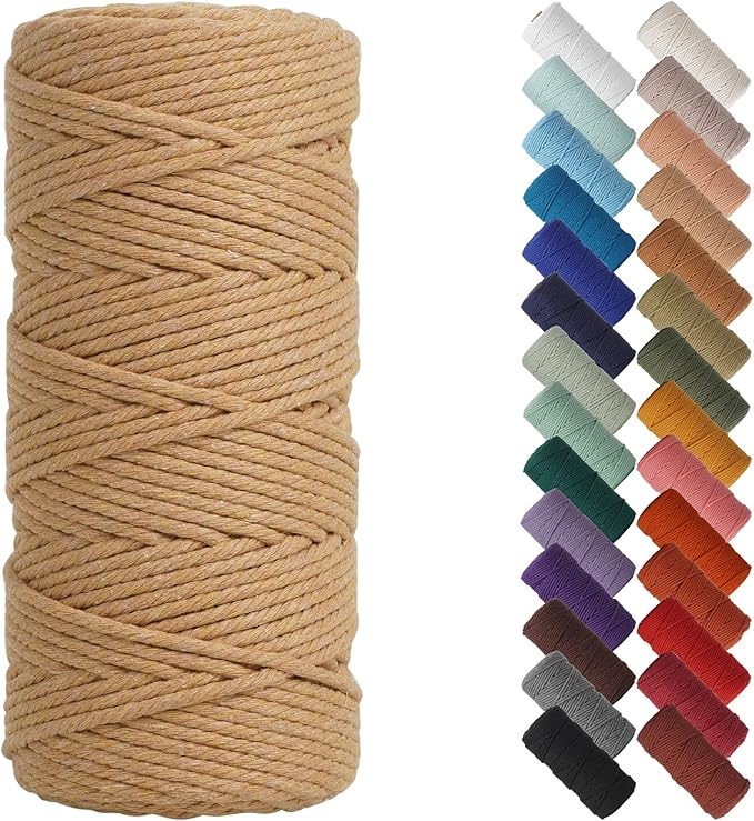 NOANTA Light Tan Macrame Cord 3mm x 109yards, Colored Macrame Rope, Cotton Rope Macrame Yarn, Colorful Cotton Craft Cord for Wall Hanging, Plant Hangers, Crafts, Knitting