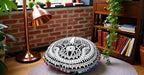 CRAFT KALA 32" Large Round Bohemian Floor Pillow Pouf Cover Mandala Meditation Room Pillow Cover for Adults Boho Seating Poufs Cushion Cover for Kids Playroom Black Hamsa Hand