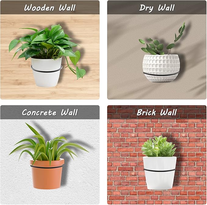 2-Pack 4 inch Flower Pot Holder Ring, Wall Mounted Metal Planter Hanger, Indoor Use, Matte Black, 40 lbs Capacity