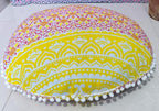 24" Yellow Orange Ombre Mandala Barmeri Large Floor Pillow Cover Cushion Meditation Seating Ottoman Throw Cover Hippie Decorative Zipped Bohemian Pouf Ottoman Pom Pom Cases 24 " round
