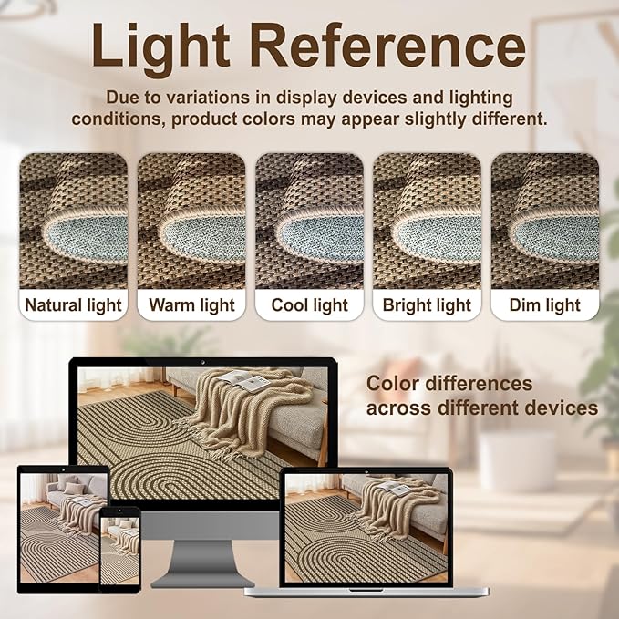 2x6 Kitchen Runner Rug for Hallways Outdoor Rug Easy Jute Rug Washable Low-Pile Non-Slip Area Rug Indoor Outdoor Carpet for Bedside Laundry Entryway Porch Long Door Mat Brown Rainbow Floor Mats
