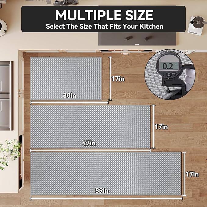 Kitchen Mat Kitchen Rugs Sets of 2 PCS Non Slip Washable, Super Absorbent Soft Braided Kitchen Mats for Floor, Rubber Backing Comfort Standing Kitchen Sink Mat Runner Rug, Gray 17"x28"+17"x59"