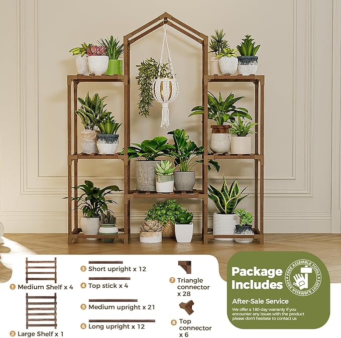 Bamworld Plant Stand Indoor Hanging Plant Shelf Outdoor Large Plant Rack for Multiple Plants Boho Home Decor Plant Gift for Mom Woman