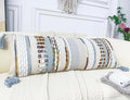 Chenille and Cotton Long Pillow for Bed, Striped Textured Boho Lumbar Throw Pillow Cover 14x36, Neutral Accent Decorative Extra Long Body Pillow Case for Couch, Sofa, Bedroom, Light Blue