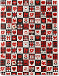 Valentine’s Day Decorative Throw Blanket Gifts for Mom, Wife, Buffalo Plaid Red Red Heart Lip Rose Love Letter Decoration Fleece Blankets for Couch Bed Sofa, Romantic Decor, 40x50 Inch