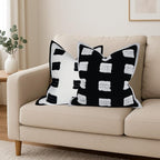 Tufted Boho Throw Pillow Cover, Soft and Luxurious Chenille Fabric, 18x18 inches, Decorative Black and White Pillowcase for Couch, Bedroom, Living Room, Modern Pillowcase for Home Decor