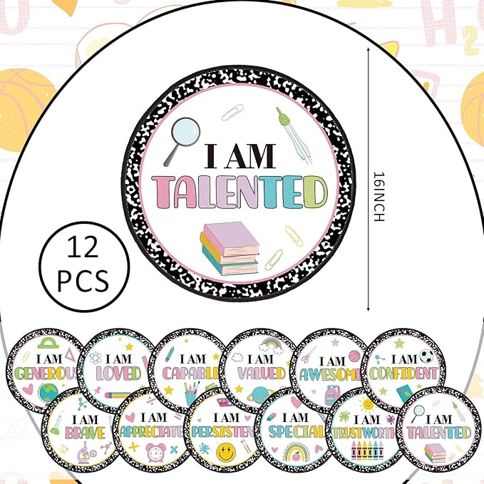 Tinideya 12 Pcs Kids Carpet Circle Seats for Class 16 Inch Round Classroom Rug Floor Cushions Soft First Day of School Educational Mat Non Slip Back to School Learning Playing Areas(Positive)