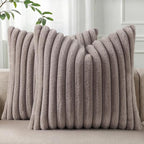 Pallene Faux Fur Plush Throw Pillow Covers 26x26 Set of 2, Luxury Soft Fluffy Striped Decorative Pillow Covers for Sofa, Couch, Living Room, Light Coffee