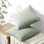 Softalker Throw Pillow Covers 18x18 Inch, Set of 2, Soft Corduroy Boho Stripe Decorative Pillow Cover, Couch Fluffy Pillow Cover for Farmhouse Home Decor Bed Living Room, Sage Green