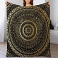 Black Gold Mandala Throw Blanket Boho Indian Hippie Vintage Abstract Bohemian Flower Blanket for Sofa Bed Couch Chair Or Dorm 50"x60"