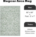 HUGEAR Green Area Rug 5x7 Machine Washable Living Room Rugs Distressed Neutral Vintage Floral Low Pile Carpet Bedroom Office Dining Room Laundry Room Non Slip Soft Lightweight