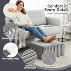 Tiita Suqre Stuffed Pouf Ottoman, Stripe Poufs 21×21×10 inch with Foam Chunk Filling, Floor Bean Bag Floor Chair Storage for Living Room Bedroom Home Decor, Grey