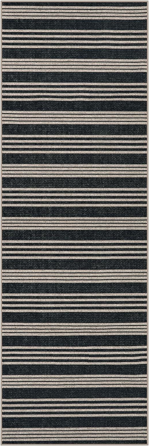 Lahome Elance Striped Easy Jute Runner, 2x6 Kitchen Runner Rug Non Slip Washable Outdoor Rug for Entryway Indoor, Farmhouse Indoor Outdoor Black Carpet for Hallway 6ft Entry Front Door