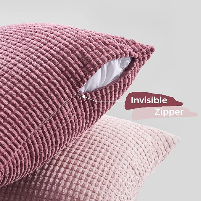 Topfinel 4 Packs Pink Decorative Throw Pillow Covers 22x22 Inch for Living Room Couch Bed Sofa, Boho Western Farmhouse Home Decor, Square Soft Moss Corduroy Fall Cushion Case 55x55 cm