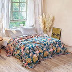 Boho Throw Blanket - 100% Cotton Ultra Soft Muslin Spring Blanket, 50"x60" Lightweight Floral Bird Framhouse Bedding Blanket for Bed, All Season Blue Bohemian Bedroom Home Decor Quilt