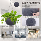 Vencer 11 Inch Round Resin Rattan Hanging Planters,Self Watering Hanging Basket for Indoor Outdoor Plants,Hanging Flower Pots with Drain Hole and Metal Chain,Water Indicator,Grey,VF-A15-G