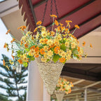 2 Pcs Hanging Plant Flower Basket for Outdoor Spring Decoration, 7.87 Inches Black Iron Chain Wicker Woven Conical Artificial Flower Hanging Basket, Plants Not Included (Brown)
