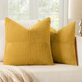 MIULEE Mustard Yellow Decorative Euro Sham Pillow Covers 24x24 Inch for Bed Couch Sofa Pack of 2 Boho Farmhouse Throw Pillows Soft Cross Corduroy Patchwork Textured Cushion Cases