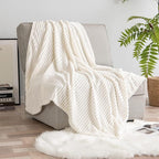 MIULEE Cream White Throw Blanket 3D Ribbed Jacquard Fleece Flannel Velvet Plush Decorative Bed Blanket (Throw, 50" x 60") - Super Soft, Lightweight, Warm and Cozy for Couch Sofa, Home Decor