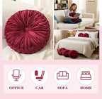 Round Throw Pillows Decorative Pleated Throw Pillows 15'' Diameter Accent Pumpkin Boho Chair Cushion for Couch Sofa Home Decoration(Burgundy,1 Pcs)