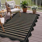 Striped Easy Jute Outdoor Patio Rug, 3x5 Washable Rugs for Entryway Indoor Outdoor Living Room Area Rug, Farmhouse Non Slip Black Carpet for Backyard Bedroom Porch