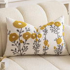 vctops Boho Floral Tufted Decorative Throw Pillow Cover Botanical Embroidered Cotton Cushion Cover for Couch Sofa Bed (Flower C,12"x20")