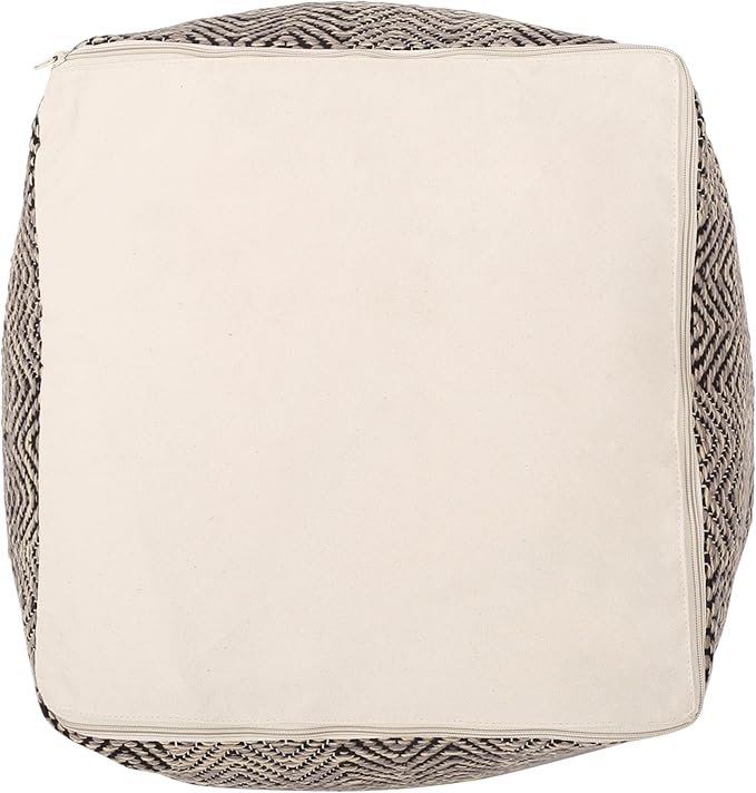 GDFStudio Boho Handmade Fabric Cube Pouf Ottoman Foot Stool - Bean Bag Floor Chair - Foot Rest Couch for Living Room Bedroom, Brown Beige and Yellow,15"" x 15"" x 15"", 312185N