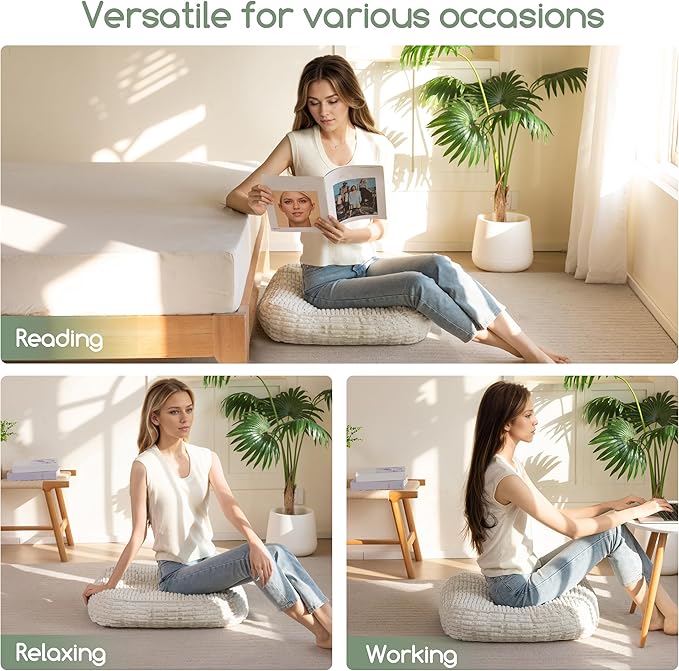Washable Floor Pillow Cushion for Adults, Meditation Cushion Pillow, Removable Tufted Blended Corduroy Cover, Large Square Floor Sitting for Tatami Living Room or Yoga, 2Pack, Machine Washable