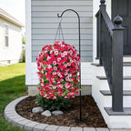 Artificial Flowers with Hanging Basket, Outdoor Faux Plants Silk Morning Glory Vines, Fake Green Arrangement for Garden Patio Spring Summer Decor(Hot Pink)