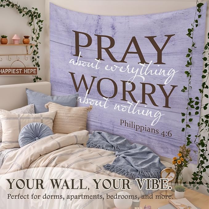 STHTTSW Christian Tapestry, Bible Verse Pray Tapestries Wall Blanket, Religious Scripture Wall Hanging Decor for Church Prayer Room Home Office, 50x60 Inch