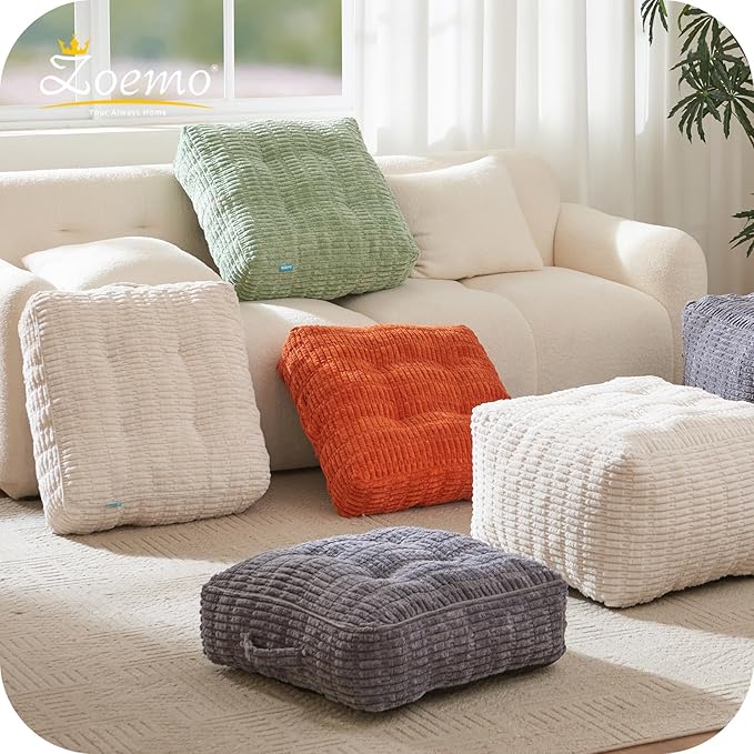 Floor Pillow Cushion for Adults, Meditation Cushion Pillow, Large Square Floor Sitting, for Tatami Living Room or Yoga, 22x22 Inch