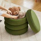 Velvet Storage Ottoman Set of 2, Compact Round Tufted Pair with Removable Lids for Lounge, Dorm and Entryway, Olive Green