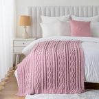 Battilo Pink Throw Blanket for Couch, Cable Knit Blanket, Soft Chenille Throw Blanket, Cozy Warm Blankets for Girls Daughter Women Gifts for Mom, 51"x67", Blush