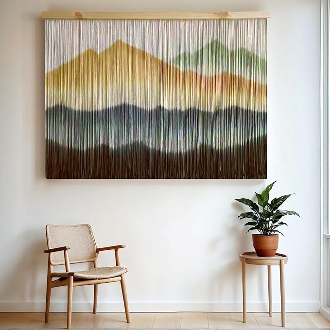 laddawan Extra Large Macrame Wall Hanging Dip-Dyed Tapestry Modern Wooden Home Wall Art For Living room Boho Handmade Wall Decor For Bedroom (Coffee)