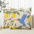 AVOIN colorlife Hummingbird Floral Lemon Embroidered Throw Pillow Covers, 18 x 18 Inch Holiday Spring Summer Decorative Tufted Patterned Linen Cushion Case for Sofa Couch Set of 2