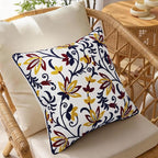 Spring Floral Embroidered Pillow Covers 18x18 Inch Set of 1, Boho Decorative Throw Pillow Cover, Farmhouse Yellow Red Flower Patterned Cushion Case for Couch Sofa Bed Patio Living Room
