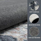 8x10 Vintage Washable Area Rug for Living Room,Low Pile Non Slip Carpet Non-Shedding Large Area Rug Soft Indoor Stain Resistant Rug Floral Print Mat for Bedroom Dining Room Blue Beige