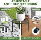 TOSKING Heavy Duty Metal Plant Stand for Indoor Outdoor, 10.2" Rustproof Wrought Iron Potted Plant Holder with 4 Adjustable Feet, Classic Scroll Pattern Round Rack for Drink Dispenser, Black