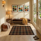 JTJ Vintage Large Door Mat Indoor Entrance - 3x4 Easy Jute Fall Rugs Outdoor for Patio, Balcony, Kitchen, Mudroom, Washable Earthy Brown and Red Checkered Elegence Décor