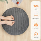 Pouf Ottoman Stuffed Round Modern Foam Filled Foot Rest Corduroy Poufs for Living Room Chair Decorative 20 X 15 Inches Fluffy Pouf Foot Stool Storage Ottoman, Dark Grey