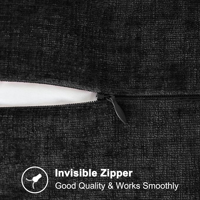 CaliTime Throw Pillow Covers Decorative 18 X 18 Inches Pack of 2 Cotton Thread Stitching Edges Solid Dyed Soft Chenille Cushion Cases for Couch Sofa Bed Living Room Farmhouse Black